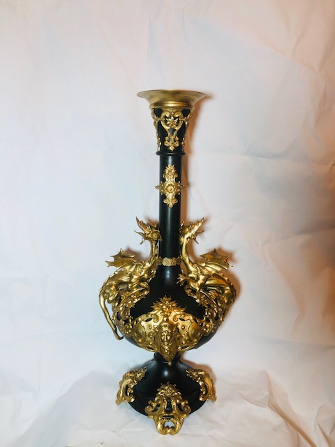 Fransız Rönesans Altın Kaplama Ejderha,Kadın ve Doğa Figürlü   Büyük Vazo