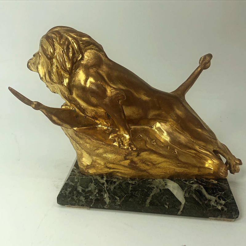 Fransız G.Darcese İmzalı Bronz Arslan Heykeli Lion Altın Kaplama