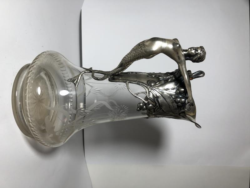 Gümüş Kaplama Kadıon Heykelli Kristal camlı Karaf Caraffe