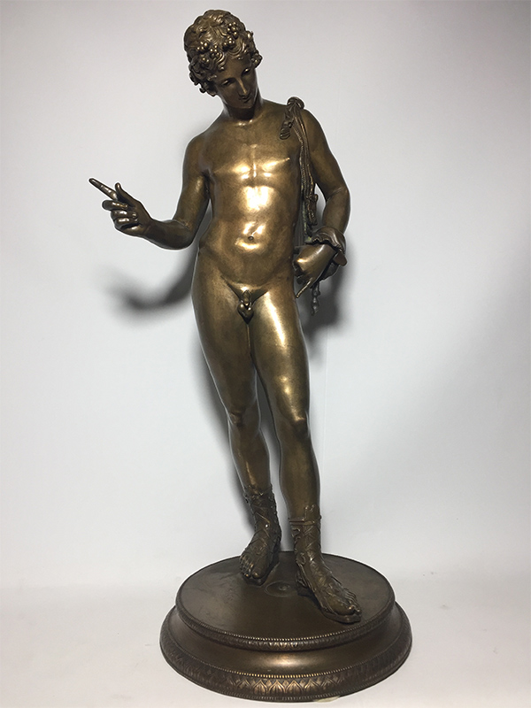 İtalyan Sabatino De Angalis 1882 Napoli İmzalı Narcissus, Bronz Eros Heykeli